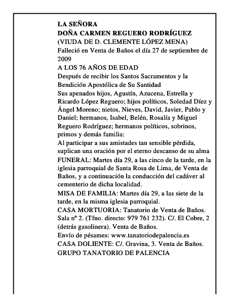 DOÑA CARMEN REGUERO RODRÍGUEZ