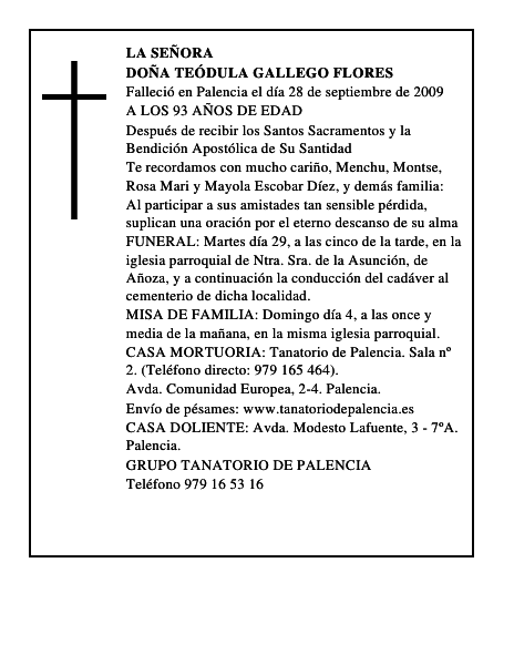 DOÑA TEÓDULA GALLEGO FLORES
