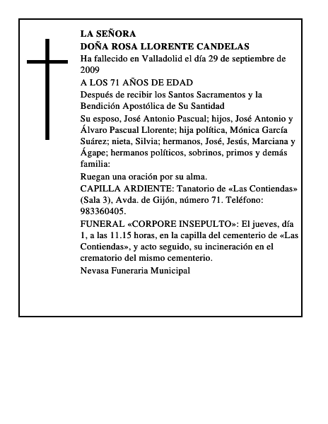 DOÑA ROSA LLORENTE CANDELAS