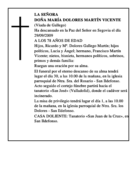 DOÑA MARÍA DOLORES MARTÍN VICENTE