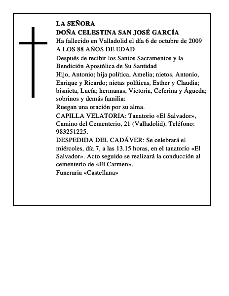 DOÑA CELESTINA SAN JOSÉ GARCÍA