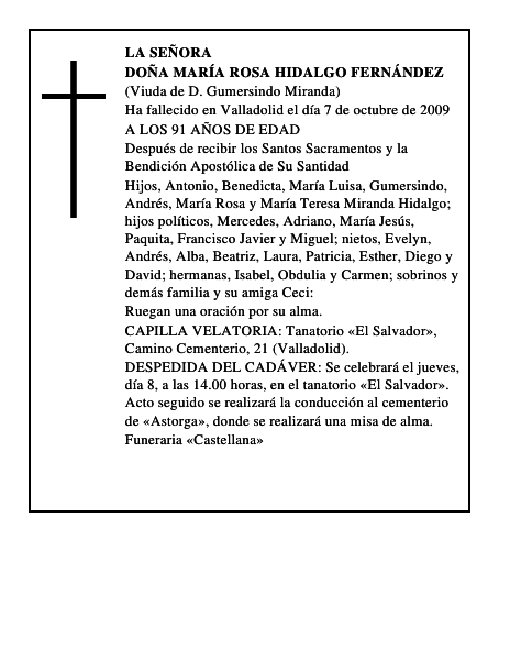 DOÑA MARÍA ROSA HIDALGO FERNÁNDEZ