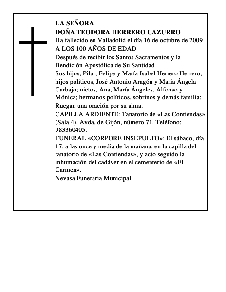 DOÑA TEODORA HERRERO CAZURRO