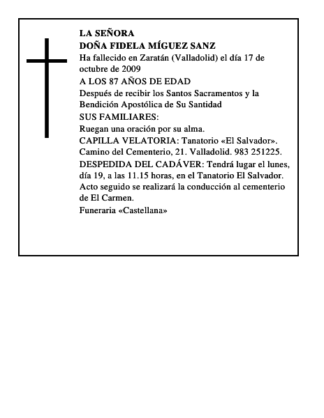 DOÑA FIDELA MÍGUEZ SANZ