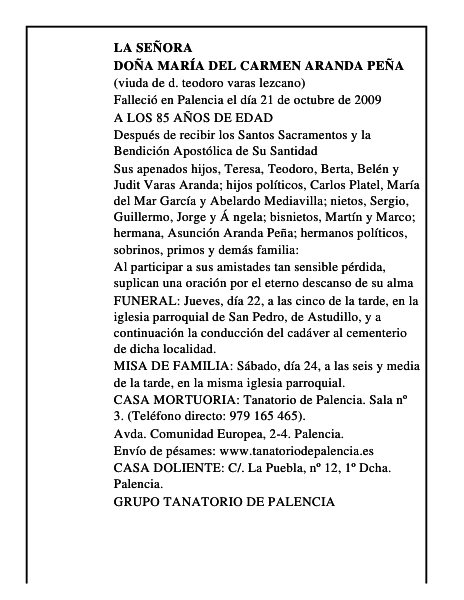 DOÑA MARÍA DEL CARMEN ARANDA PEÑA