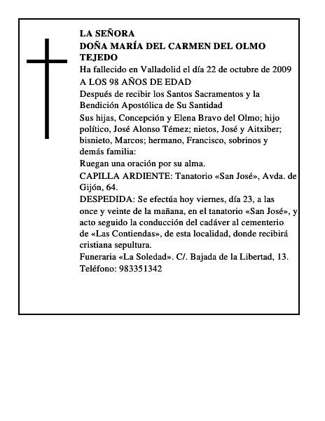 DOÑA MARÍA DEL CARMEN DEL OLMO TEJEDO