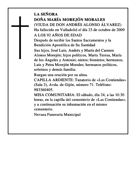 DOÑA MARÍA MOREJÓN MORALES