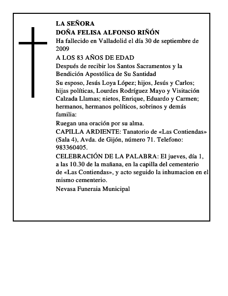 DOÑA FELISA ALFONSO RIÑÓN
