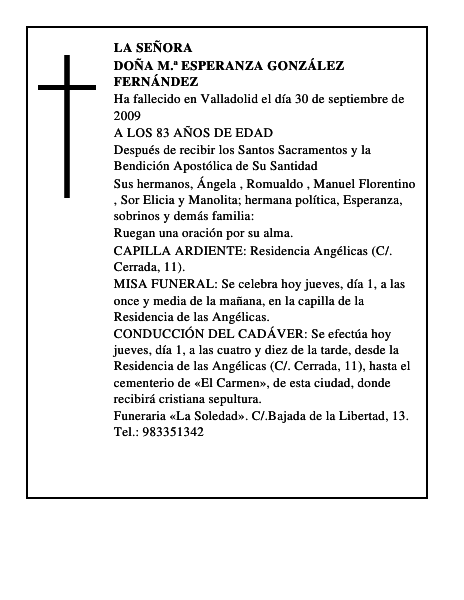 DOÑA M.ª ESPERANZA GONZÁLEZ FERNÁNDEZ
