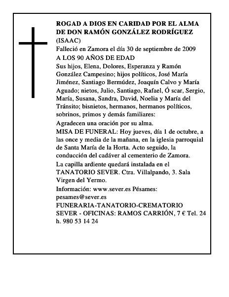 ROGAD A DIOS EN CARIDAD POR EL ALMA DE DON RAMÓN GONZÁLEZ RODRÍGUEZ