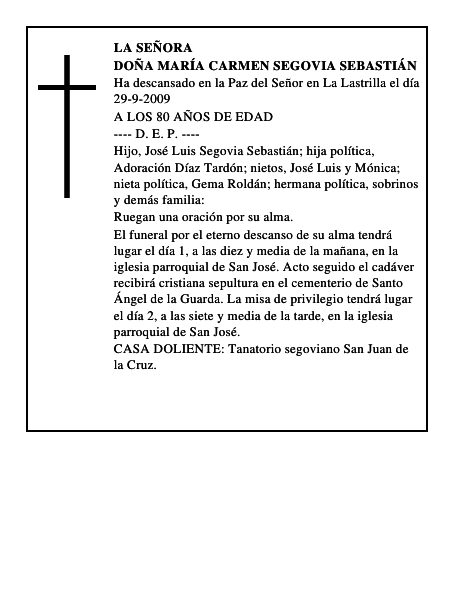 DOÑA MARÍA CARMEN SEGOVIA SEBASTIÁN