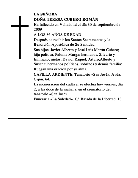DOÑA TERESA CUBERO ROMÁN