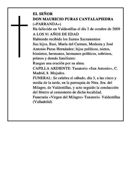 DON MAURICIO PURAS CANTALAPIEDRA