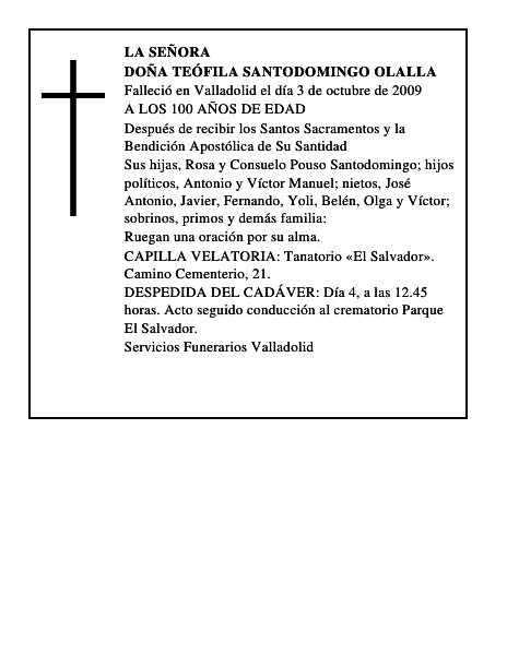 DOÑA TEÓFILA SANTODOMINGO OLALLA