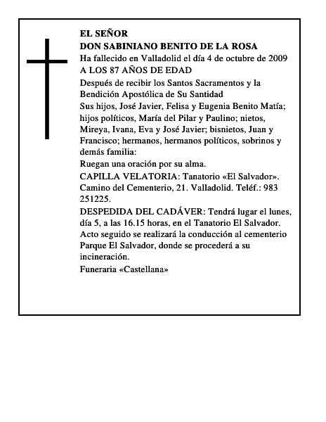 DON SABINIANO BENITO DE LA ROSA
