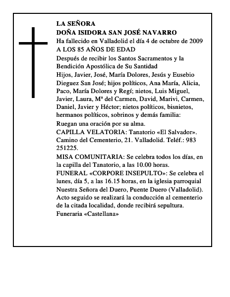 DOÑA ISIDORA SAN JOSÉ NAVARRO