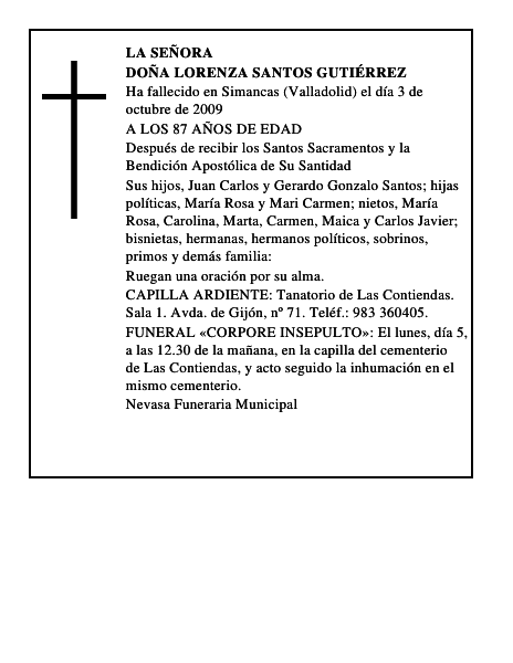 DOÑA LORENZA SANTOS GUTIÉRREZ