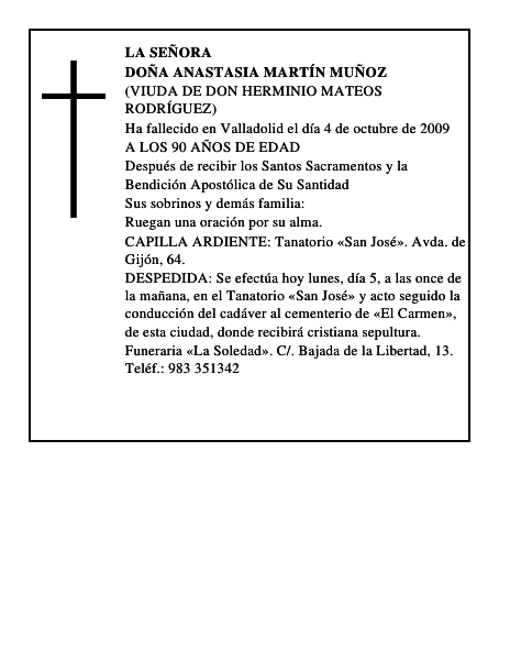 DOÑA ANASTASIA MARTÍN MUÑOZ