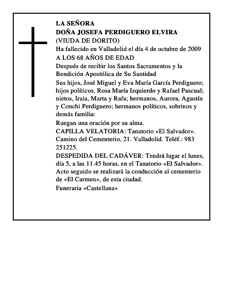 DOÑA JOSEFA PERDIGUERO ELVIRA