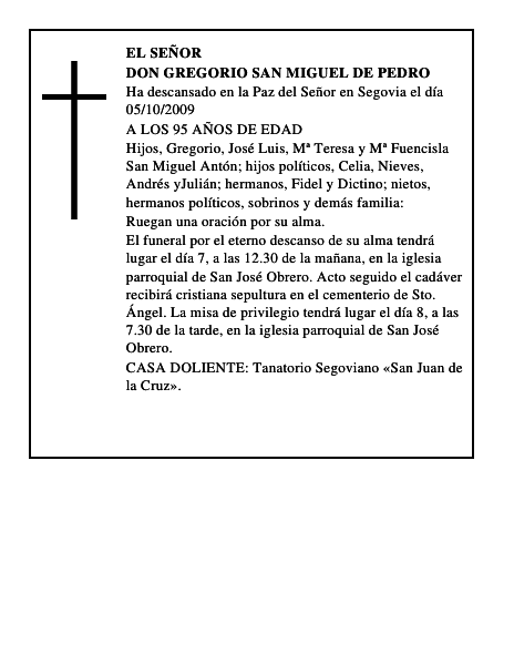 DON GREGORIO SAN MIGUEL DE PEDRO