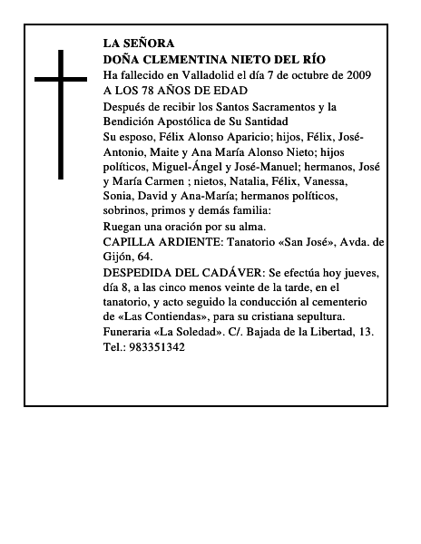 DOÑA CLEMENTINA NIETO DEL RÍO