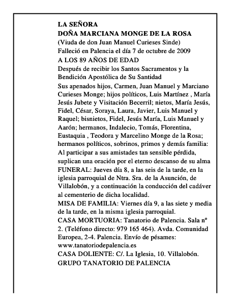 DOÑA MARCIANA MONGE DE LA ROSA