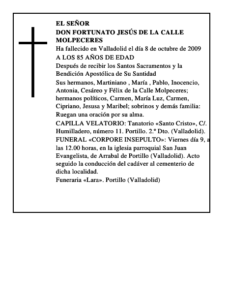 DON FORTUNATO JESÚS DE LA CALLE MOLPECERES