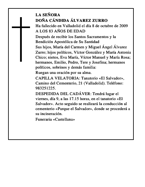 DOÑA CÁNDIDA ÁLVAREZ ZURRO