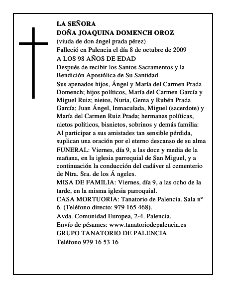 DOÑA JOAQUINA DOMENCH OROZ
