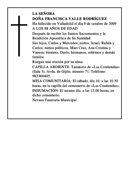 DOÑA FRANCISCA VALLE RODRÍGUEZ