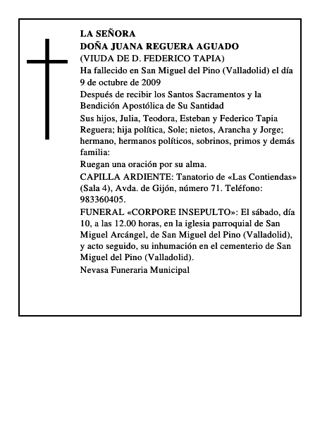 DOÑA JUANA REGUERA AGUADO
