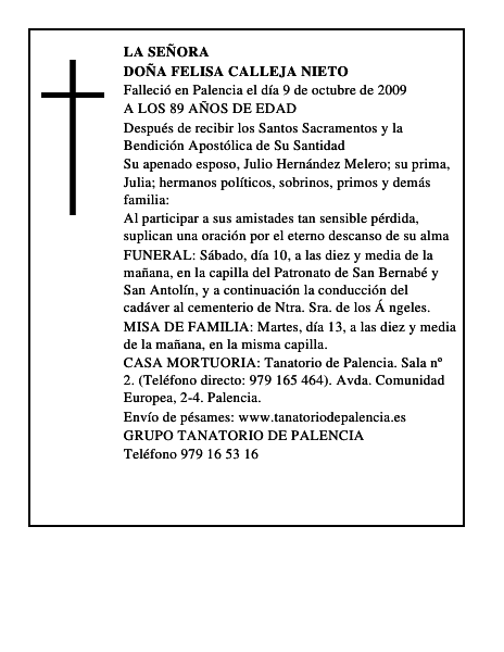 DOÑA FELISA CALLEJA NIETO