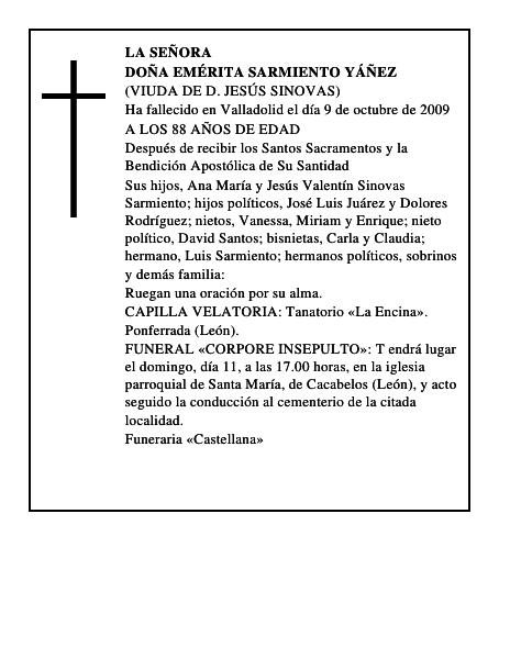 DOÑA EMÉRITA SARMIENTO YÁÑEZ