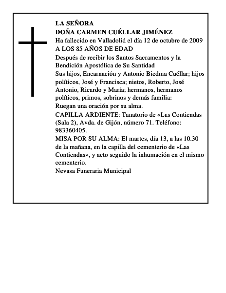 DOÑA CARMEN CUÉLLAR JIMÉNEZ