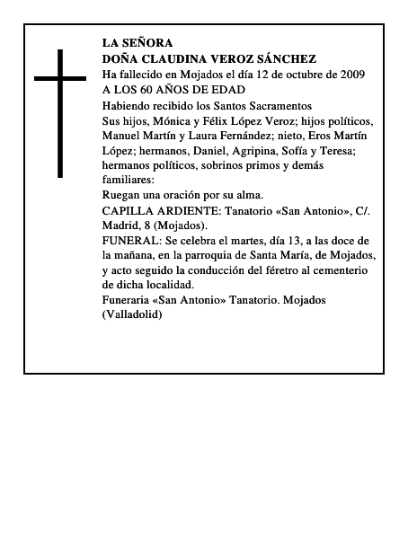 DOÑA CLAUDINA VEROZ SÁNCHEZ