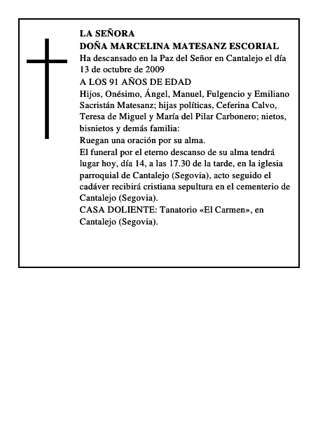 DOÑA MARCELINA MATESANZ ESCORIAL
