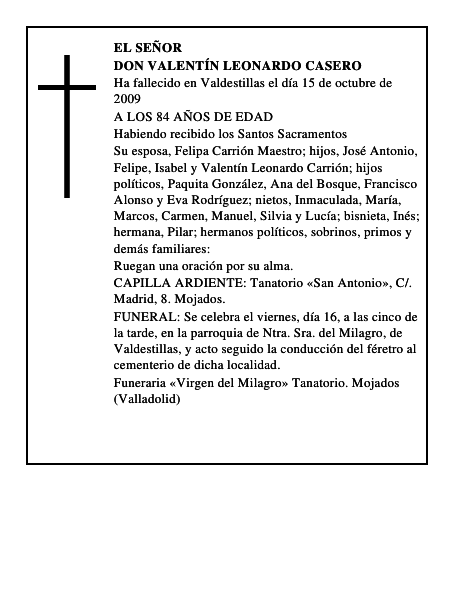 DON VALENTÍN LEONARDO CASERO