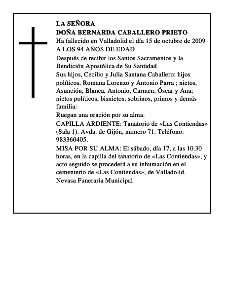 DOÑA BERNARDA CABALLERO PRIETO