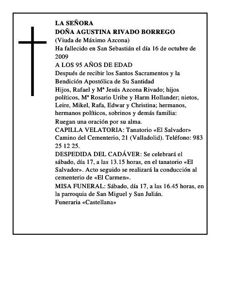 DOÑA AGUSTINA RIVADO BORREGO