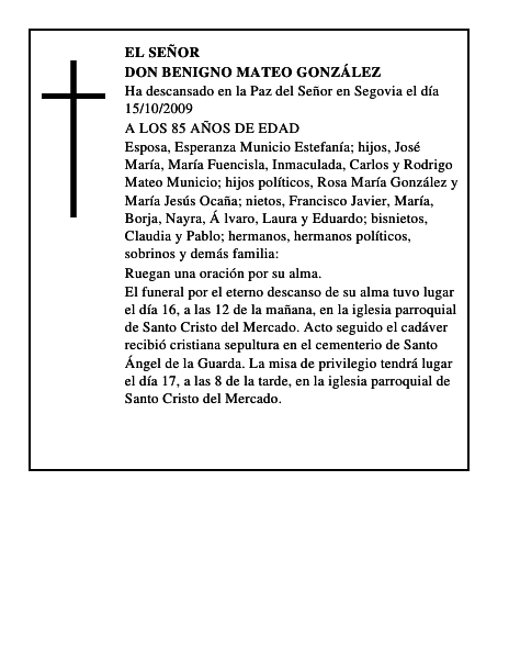 DON BENIGNO MATEO GONZÁLEZ