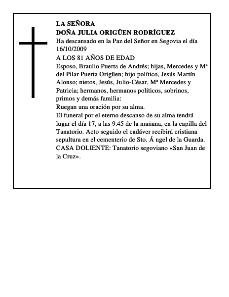 DOÑA JULIA ORIGÜEN RODRÍGUEZ