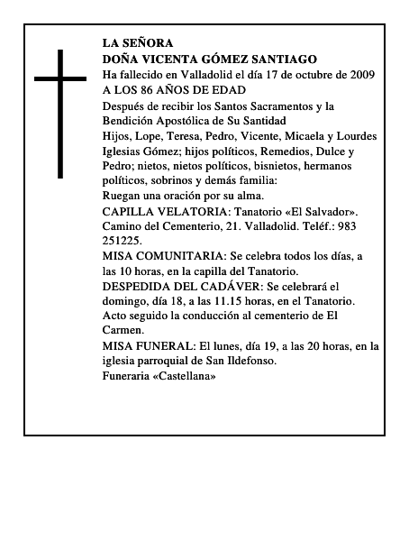 DOÑA VICENTA GÓMEZ SANTIAGO