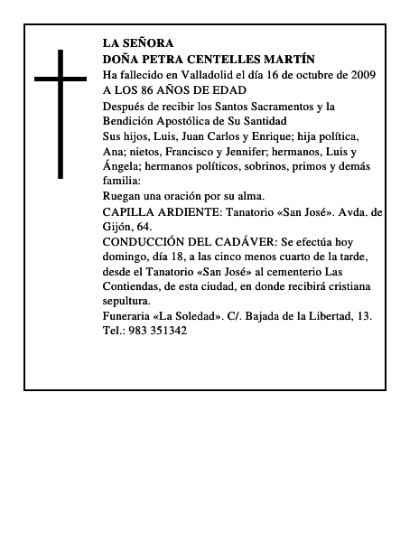 DOÑA PETRA CENTELLES MARTÍN
