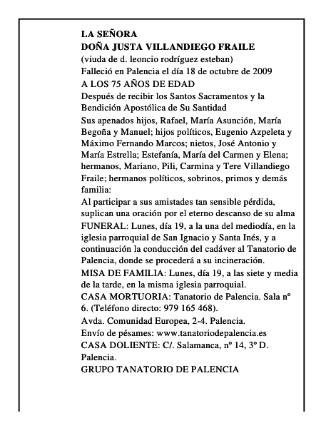 DOÑA JUSTA VILLANDIEGO FRAILE