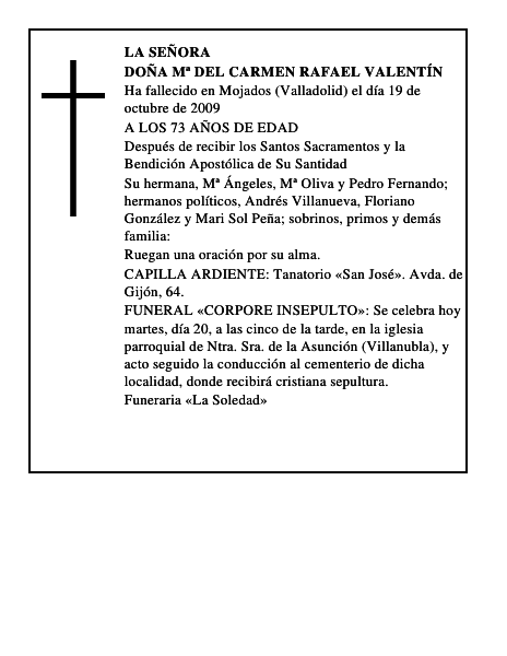 DOÑA Mª DEL CARMEN RAFAEL VALENTÍN