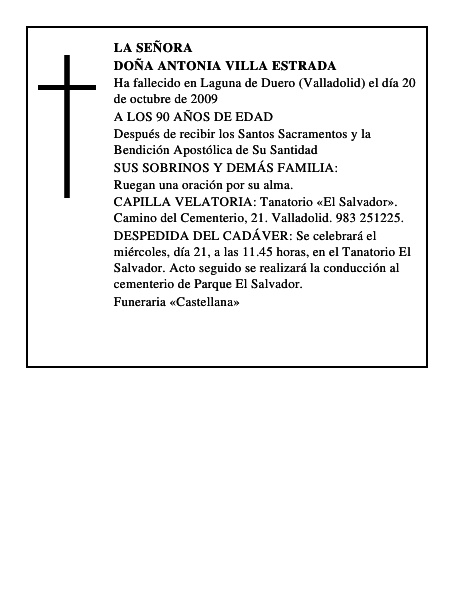 DOÑA ANTONIA VILLA ESTRADA