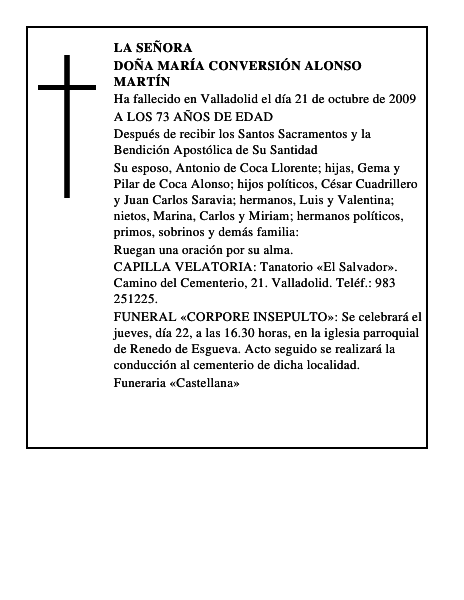 DOÑA MARÍA CONVERSIÓN ALONSO MARTÍN