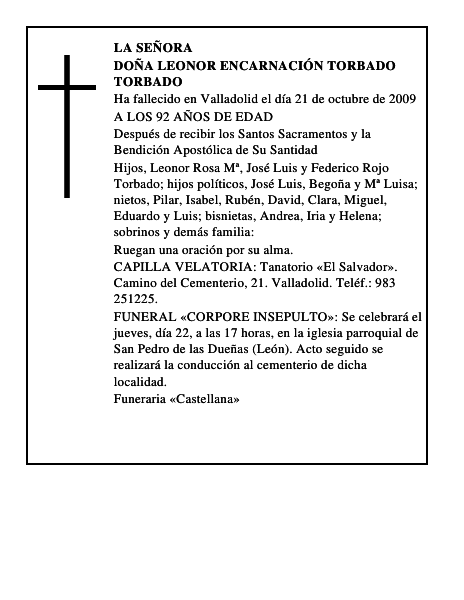DOÑA LEONOR ENCARNACIÓN TORBADO TORBADO