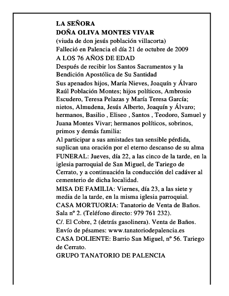 DOÑA OLIVA MONTES VIVAR