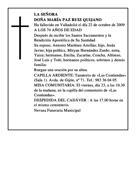 DOÑA MARÍA PAZ RUIZ QUIJANO